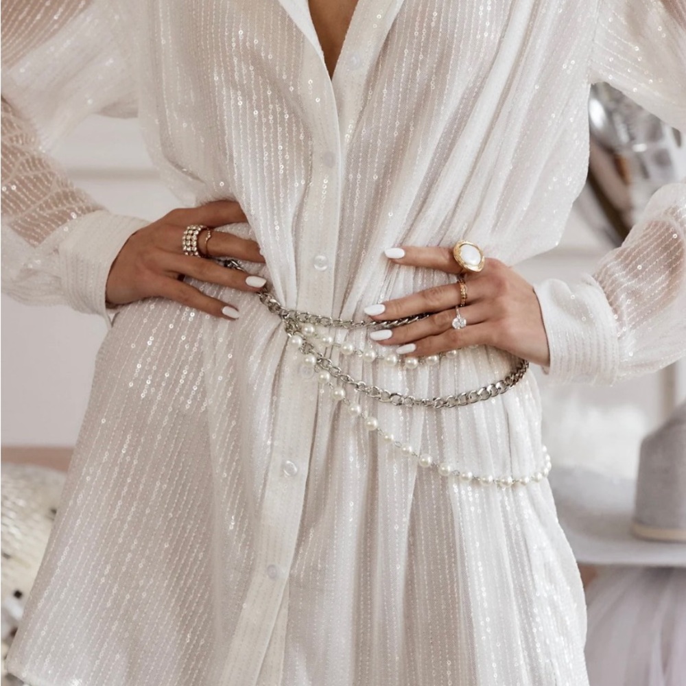 UNSTOPPABLE WHITE SEQUIN MINI DRESS - Picture 4 of 12